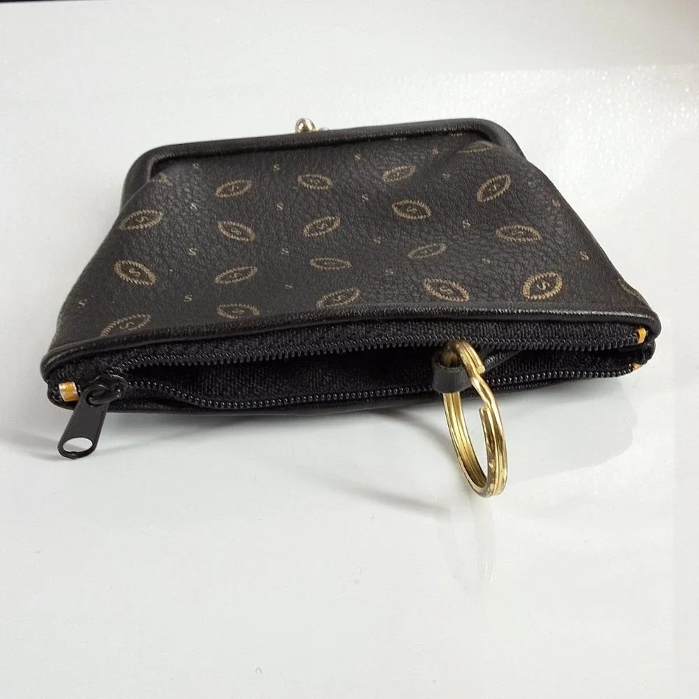 Vintage Black Monogram‎ S Kiss Lock Coin Purse Key Pouch